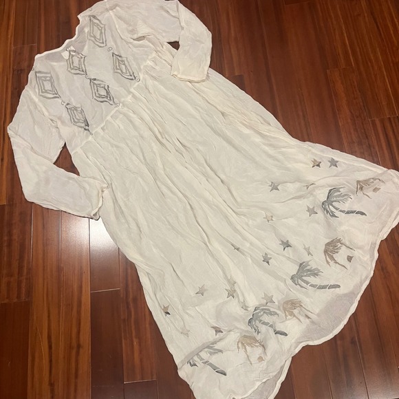 Bread Artsy Maxi Dress The Stuff of Life Cream Geometric Art to Wear Boho Size 1 - Picture 3 of 7